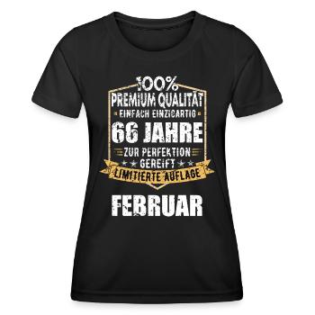 66. Geburtstag FEBRUAR Jahrgang 1958 Geschenkidee - Frauen Funktions-T-Shirt - Schwarz - Vorne - AI Model Female 172 light (172cm)