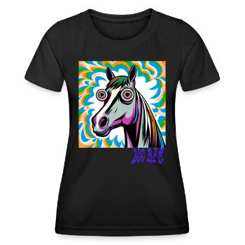 Techno Rave avec Cheval 200 BPM - T-shirt sport Femme - noir - Devant - AI Model Female 172 light (172cm)