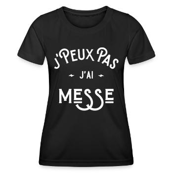 je peux pas j'ai messe idée cadeau humour chrétien - T-shirt sport Femme - noir - Devant - AI Model Female 172 light (172cm)