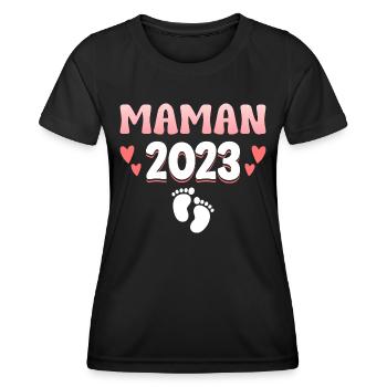 Grossesse Femme Enceinte - Future Maman 2023 - T-shirt sport Femme - noir - Devant - AI Model Female 172 light (172cm)