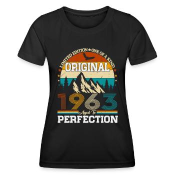Né en 1963 Cadeau d’anniversaire vintage - T-shirt sport Femme - noir - Devant - AI Model Female 172 light (172cm)