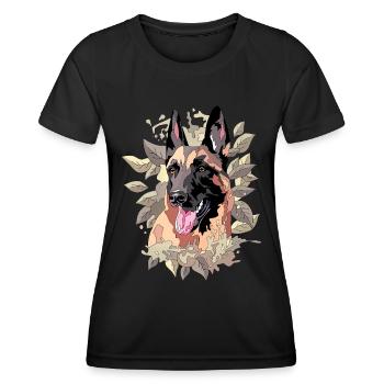 malinois dans feuilles - T-shirt sport Femme - noir - Devant - AI Model Female 172 light (172cm)