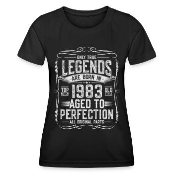 Les légendes sont nées en 1983 - T-shirt sport Femme - noir - Devant - AI Model Female 172 light (172cm)