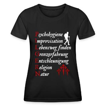 Pilgern Definition Jakobsweg Pilger Jakobskreuz - Frauen Funktions-T-Shirt - Schwarz - Vorne - AI Model Female 172 light (172cm)