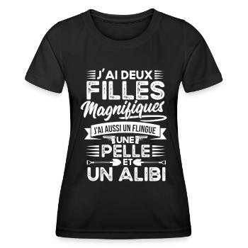 Papa Deux Filles Magnifiques Cadeau Fête Des Pères - T-shirt sport Femme - noir - Devant - AI Model Female 172 light (172cm)