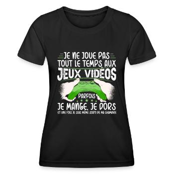 Gamer Idée Cadeau Jeux Vidéo Humour Ado Geek - T-shirt sport Femme - noir - Devant - AI Model Female 172 light (172cm)