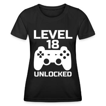Level 18 Unlocked Gamer 18 Jahre Geburtstag - Frauen Funktions-T-Shirt - Schwarz - Vorne - AI Model Female 172 light (172cm)