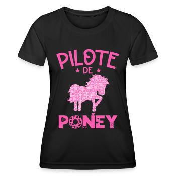 Pilote De Poney Humour Cadeau Équitation Cavalière - T-shirt sport Femme - noir - Devant - AI Model Female 172 light (172cm)
