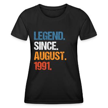 Légende depuis août 1991 Anniversaire - T-shirt sport Femme - noir - Devant - AI Model Female 172 light (172cm)