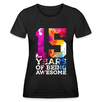 15 ANS D’ÊTRE GÉNIAL 15E ANNIVERSAIRE - T-shirt sport Femme - noir - Devant - AI Model Female 172 light (172cm)