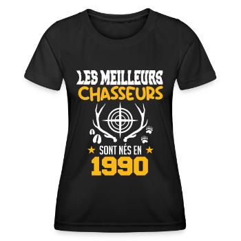 Anniversaire chasseur Née en 1990 - T-shirt sport Femme - noir - Devant - AI Model Female 172 light (172cm)