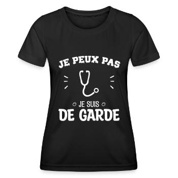 Je peux pas je suis de garde - T-shirt sport Femme - noir - Devant - AI Model Female 172 light (172cm)