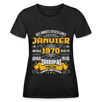 JANVIER 1970 | ORIGINAL PIÈCES - T-shirt sport Femme - noir - Devant - AI Model Female 172 light (172cm)