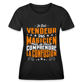 Je Suis vendeur Pas Magicien - T-shirt sport Femme - noir - Devant - AI Model Female 172 light (172cm)
