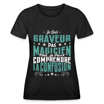 Je Suis Graveur Pas Magicien - T-shirt sport Femme - noir - Devant - AI Model Female 172 light (172cm)