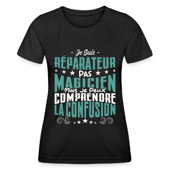 Je Suis réparateur Pas Magicien - T-shirt sport Femme - noir - Devant - AI Model Female 172 light (172cm)