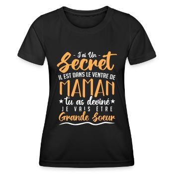 j'ai un secret il est dans le ventre de maman - T-shirt sport Femme - noir - Devant - AI Model Female 172 light (172cm)
