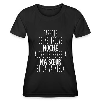 parfois je me trouve moche - T-shirt sport Femme - noir - Devant - AI Model Female 172 light (172cm)