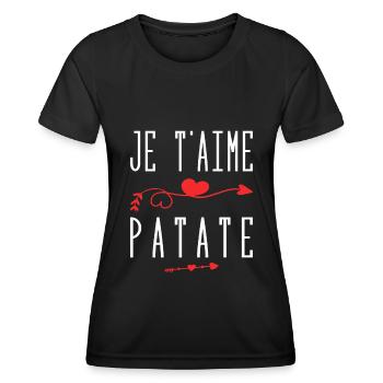Je t'aime patate - T-shirt sport Femme - noir - Devant - AI Model Female 172 light (172cm)