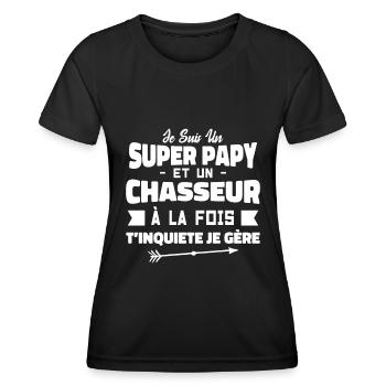 Un Super Papy Et Un Chasseur | Papy Chasseur - T-shirt sport Femme - noir - Devant - AI Model Female 172 light (172cm)