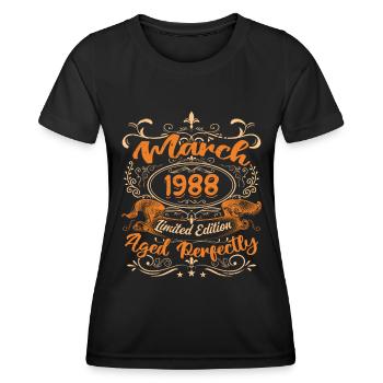March 1988 | Aged Perfectly - T-shirt sport Femme - noir - Devant - AI Model Female 172 light (172cm)
