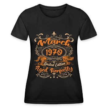 March 1970 | Aged Perfectly - T-shirt sport Femme - noir - Devant - AI Model Female 172 light (172cm)