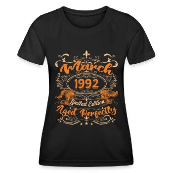 March 1992 | Aged Perfectly - T-shirt sport Femme - noir - Devant - AI Model Female 172 light (172cm)