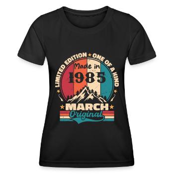 March 1985 | Aged Perfectly - T-shirt sport Femme - noir - Devant - AI Model Female 172 light (172cm)