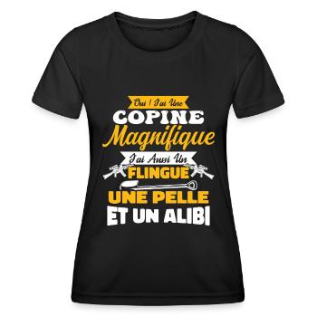 Copine magnifique flingue - pelle - alibi - T-shirt sport Femme - noir - Devant - AI Model Female 172 light (172cm)
