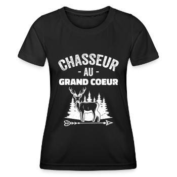 Chasseur Au Grand Coeur | Cadeau Meilleur Chasseur - T-shirt sport Femme - noir - Devant - AI Model Female 172 light (172cm)