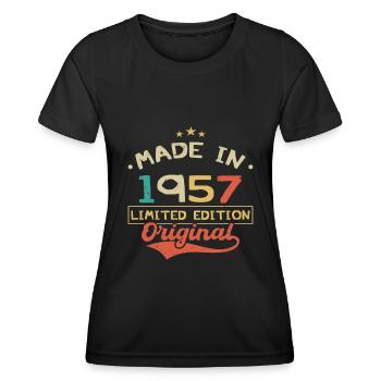Baujahr 1957 | Limitierte Auflage 1957 | Original - Frauen Funktions-T-Shirt - Schwarz - Vorne - AI Model Female 172 light (172cm)