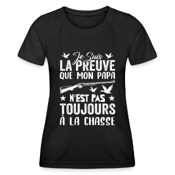 Preuve que papa n'est pas toujours à la chasse - T-shirt sport Femme - noir - Devant - AI Model Female 172 light (172cm)