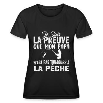 Preuve que mon papa pas toujours à la pêche - T-shirt sport Femme - noir - Devant - AI Model Female 172 light (172cm)