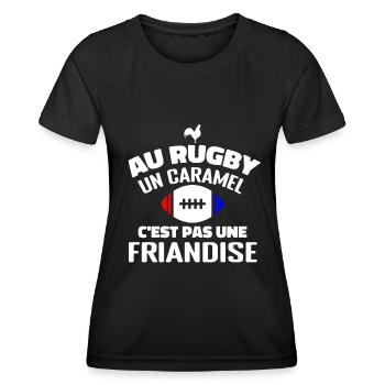 Au Rugby Un Caramel C'est Pas Une Friandise, rugby - T-shirt sport Femme - noir - Devant - AI Model Female 172 light (172cm)