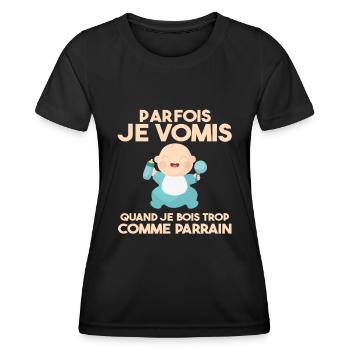 Cadeau humour bébé enfant Biberon Parrain et fille - T-shirt sport Femme - noir - Devant - AI Model Female 172 light (172cm)