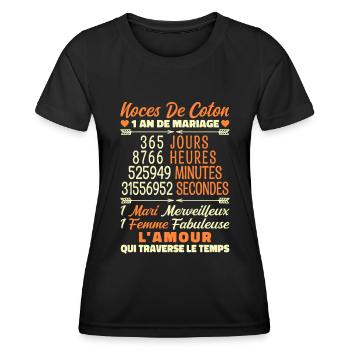 1 an de Mariage | Noces De Coton - T-shirt sport Femme - noir - Devant - AI Model Female 172 light (172cm)