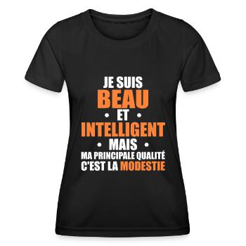 Je Suis Beau et Intelligent Mais ma Principale... - T-shirt sport Femme - noir - Devant - AI Model Female 172 light (172cm)