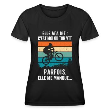 VTT Humoristique Humour VTT - T-shirt sport Femme - noir - Devant - AI Model Female 172 light (172cm)