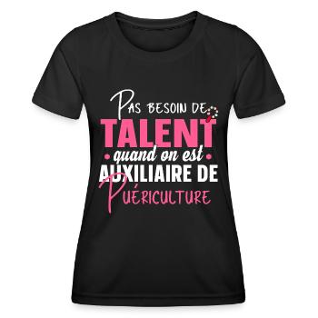 Auxiliaire de puériculture Puéricultrice Métier - T-shirt sport Femme - noir - Devant - AI Model Female 172 light (172cm)