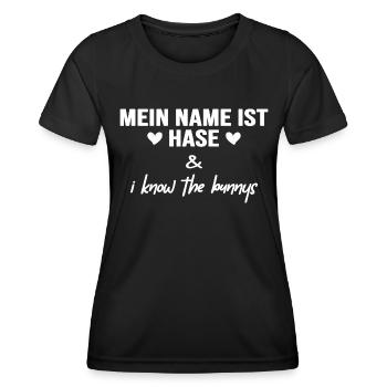 Name ist Hase "Meister Lampe-Schlappohr" Hasenohr - Frauen Funktions-T-Shirt - Schwarz - Vorne - AI Model Female 172 light (172cm)