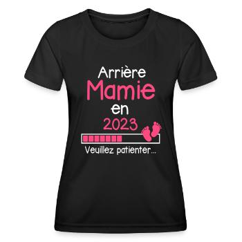 Arrière Mamie en 2023 Cadeau Futur Grand-mère - T-shirt sport Femme - noir - Devant - AI Model Female 172 light (172cm)