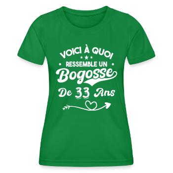 Bogosse 33 ans Cadeau Humour Anniversaire 33 ans - T-shirt sport Femme - vert - Devant - AI Model Female 172 dark (172cm)