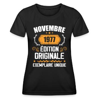 Cadeau D'anniversaire En Novembre 1977 - 1977 - T-shirt sport Femme - noir - Devant - AI Model Female 172 light (172cm)