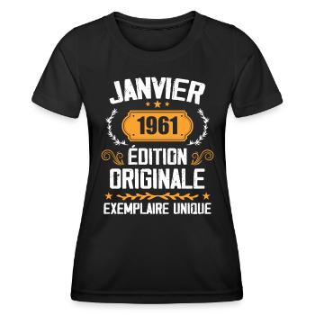 Anniversaire Cadeau Millésime Janvier 1961 - 1961 - T-shirt sport Femme - noir - Devant - AI Model Female 172 light (172cm)