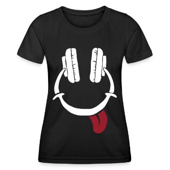 Casque de rire - Smile Face - T-shirt sport Femme - noir - Devant - AI Model Female 172 light (172cm)