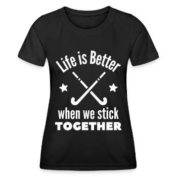 Hockey: Das Leben ist besser, wenn wir zusammenhalten. - Frauen Funktions-T-Shirt - Schwarz - Vorne - AI Model Female 172 light (172cm)