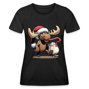 Elch Rudolph Weihnachtselch trinkt Eierlikör - Frauen Funktions-T-Shirt - Schwarz - Vorne - AI Model Female 172 light (172cm)