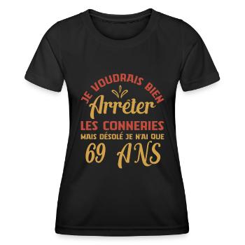 Je N'ai Que 69 Ans Anniversaire Cadeau Vintage Âge - T-shirt sport Femme - noir - Devant - AI Model Female 172 light (172cm)