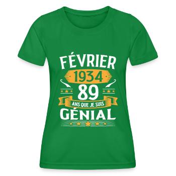 Février 1934 89 Ans Anniversaire Vintage Cadeau - T-shirt sport Femme - vert - Devant - AI Model Female 172 dark (172cm)