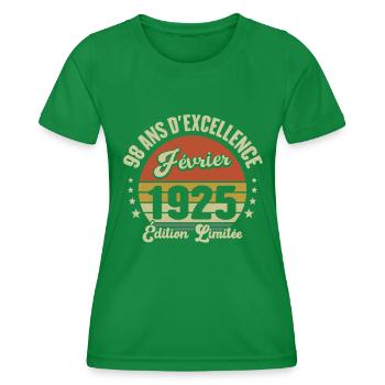 98 Ans Février 1925 Anniversaire Vintage Cadeau - T-shirt sport Femme - vert - Devant - AI Model Female 172 dark (172cm)